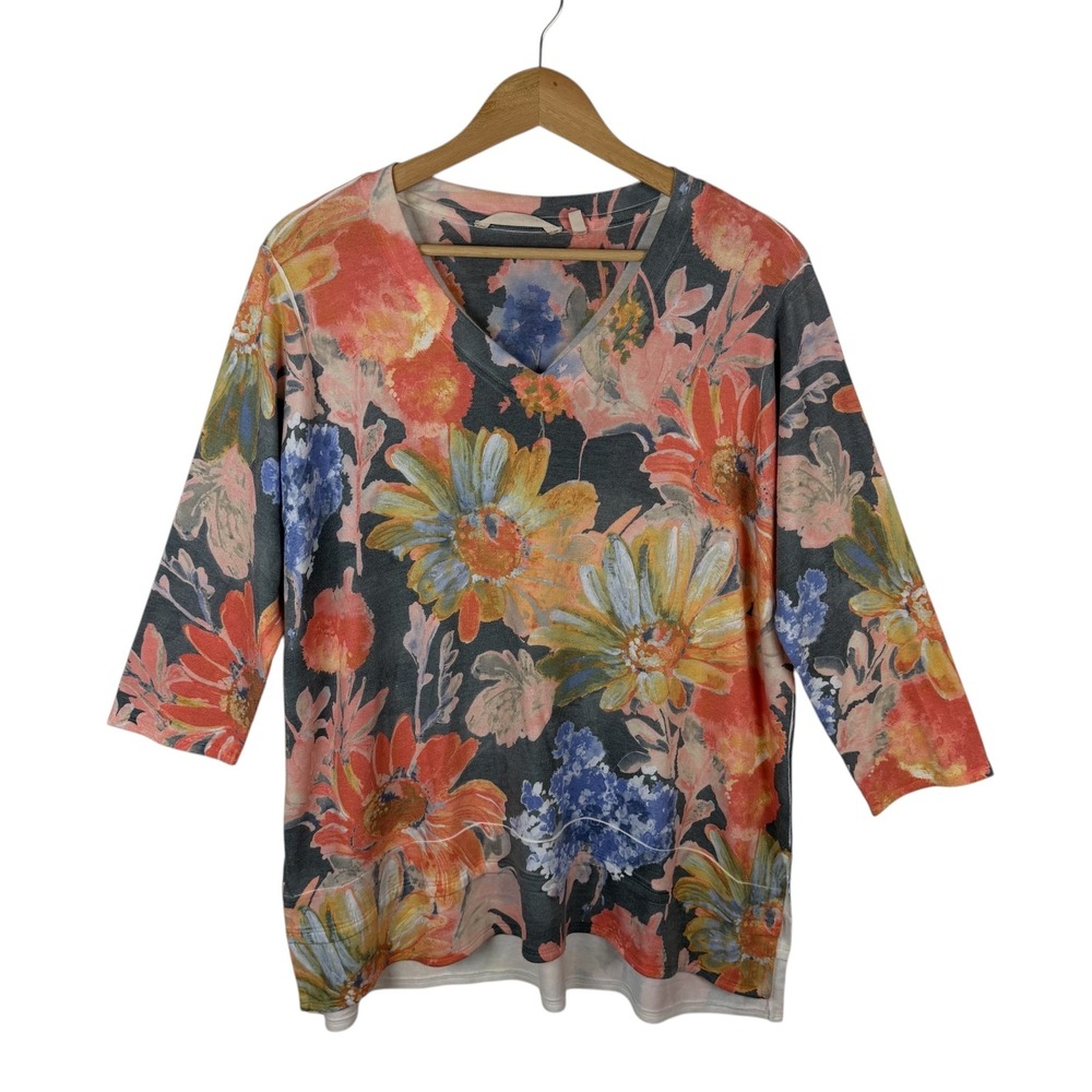 Soft Surroundings Floral Tunic Top Size LP Multicolor Stretch Boho Cottage Comfy